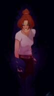 artist:pkay belt black_background black_flame brown_hair brown_legwear character:erin_solstice earther female fire front_view human innkeeper looking_at_viewer pants ponytail purple_eyes simple_background skill_display solo spoiler:volume7 standing // 567x1000 // 323KB // rating:Safe