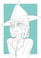 artist:johndoe blue_background blush character:nanette_weishart female front_view hat human looking_up medium_hair monochrome open_mouth smile solo spoiler:book12 spoiler:volume6 upper_body witch witch_hat // 1364x1929 // 329KB // rating:Safe