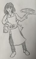 acid acid_jar apron arm_raised artist:bunny character:erin_solstice cookie earther female food front_view frown human innkeeper jar medium_hair pants pizza plate shoes simple_background solo spoiler:book1 standing sweatshirt white_background // 2479x4032 // 1.6MB // rating:Safe