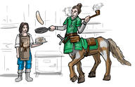apron arm_raised artist:mg bag beard belt blue_legwear boots bottomless brown_hair centaur character:erin_solstice character:palt_fenrisol duo earther female food front_view frying_pan furniture grey_footwear holding_frying_pan holding_pipe human illusionist knife mage male medium_hair open_mouth pancake pants pipe side_view smoke smoking spoiler:volume7 standing sword tail white_background // 2400x1553 // 1.1MB // rating:Safe