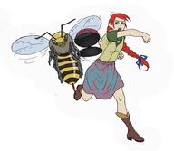animal arm_raised artist:lechatdemon ashfire_bee attack bee black_eyes blue_eyes boots brown_footwear character:apista character:lyonette_du_marquin copyright:pokémon du_marquin duo female flying front_view hair_ribbon hairband human insect long_hair meta:crossover nude pokéball purple_legwear red_hair shirt simple_background skirt spoiler:book5 spoiler:volume4 stinger throwing white_background wing yellow_chestwear // 959x833 // 56KB // rating:Safe